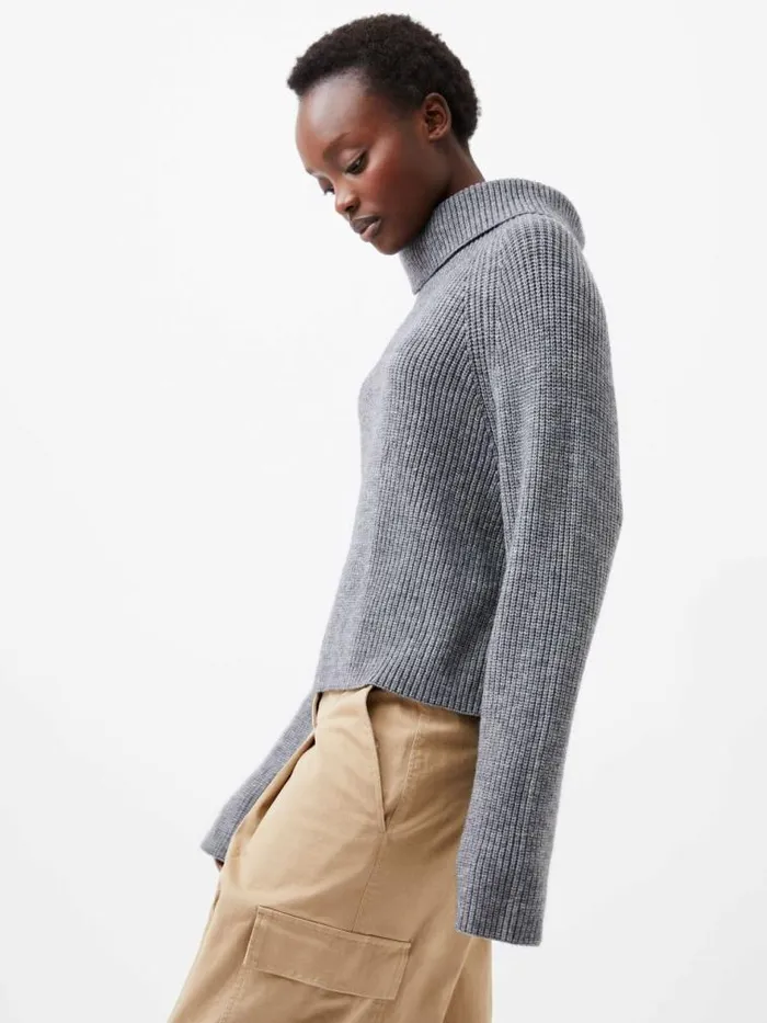 French Connection Mersai Roll Neck Jumper Stone Grey Mel Women Jumpers and Cardigans French Connection Mersai Roll Neck Jumper Stone Grey Mel Women Jumpers and Cardigans