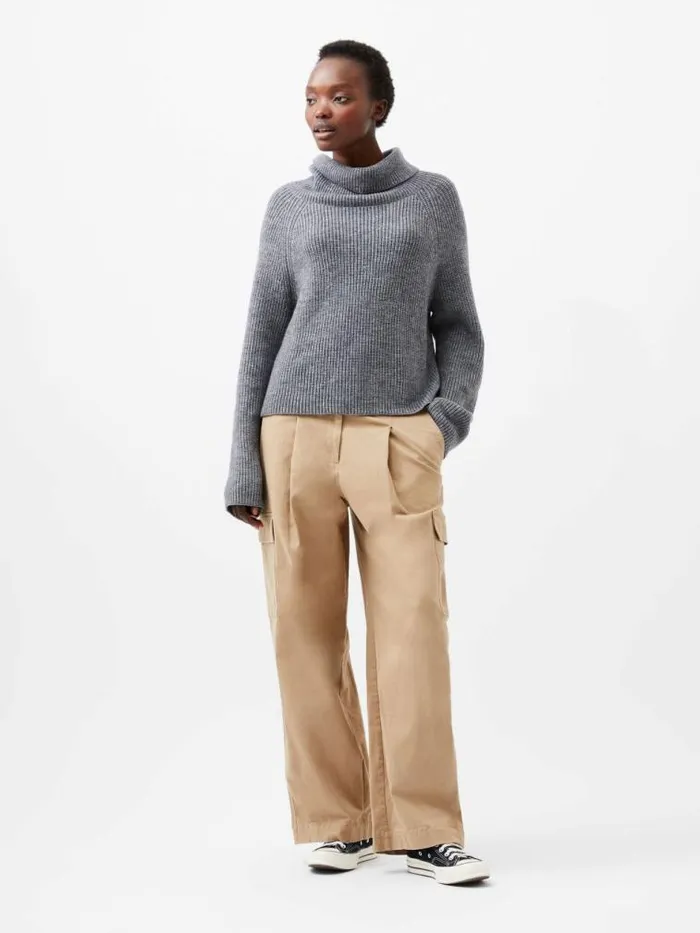 French Connection Mersai Roll Neck Jumper Stone Grey Mel Women Jumpers and Cardigans
