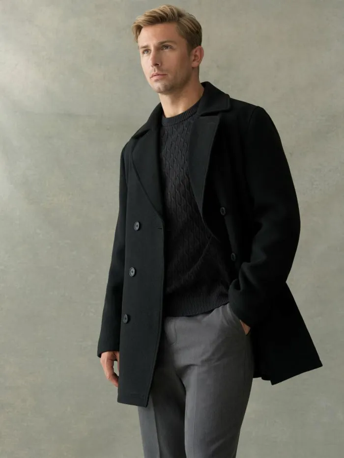 French Connection Pea Coat Black Men Coats and Jackets