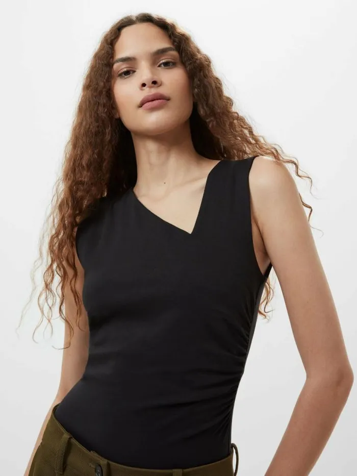 French Connection Rallie Gathered Asymmetric Bodysuit Black Women Tops