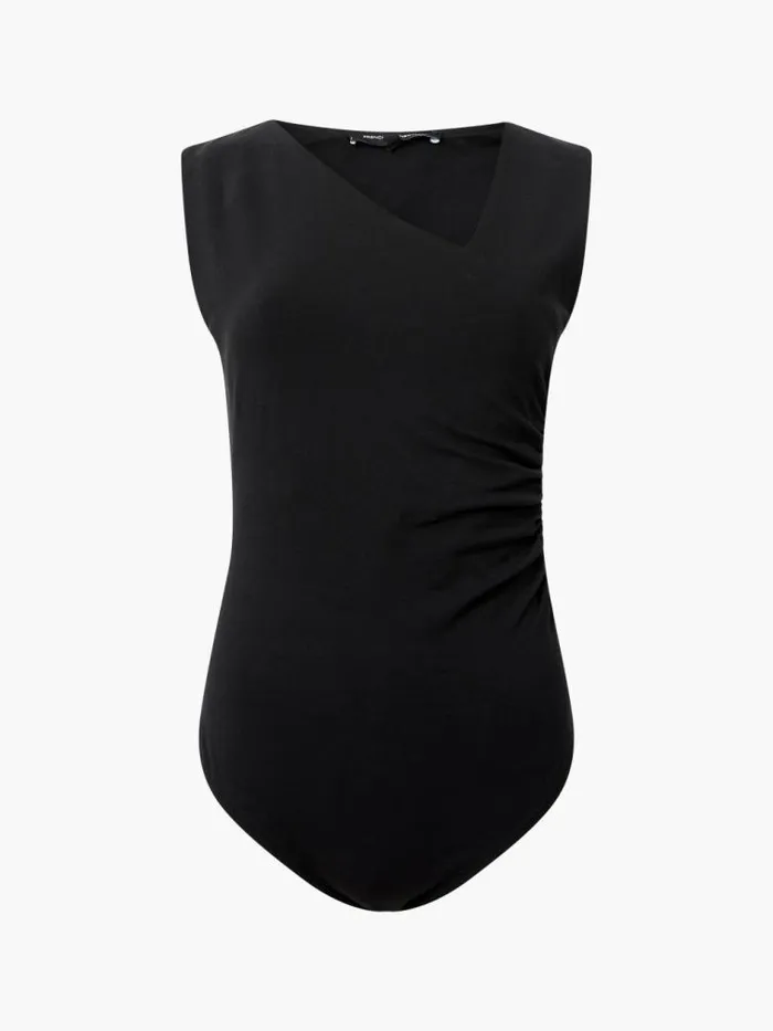 French Connection Rallie Gathered Asymmetric Bodysuit Black Women Tops