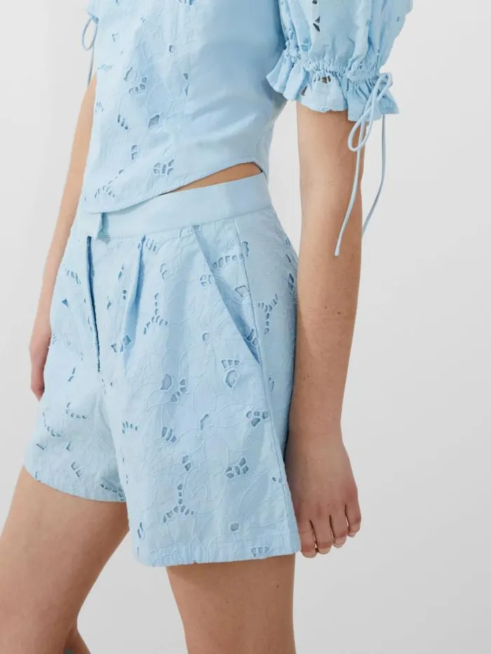 French Connection Rhodes Cotton Embroidered Shorts Cashmere Blue Women Coords