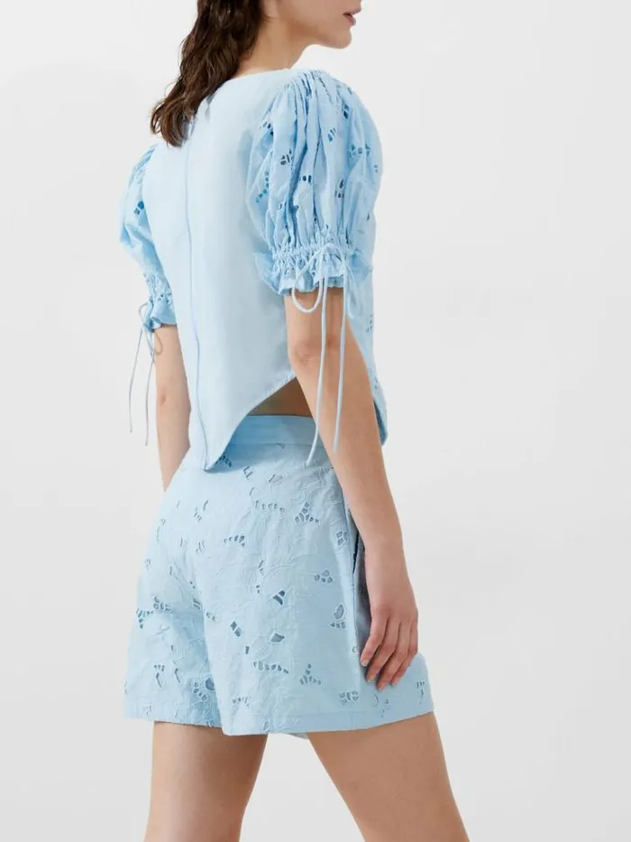 French Connection Rhodes Cotton Embroidered Shorts Cashmere Blue Women Coords