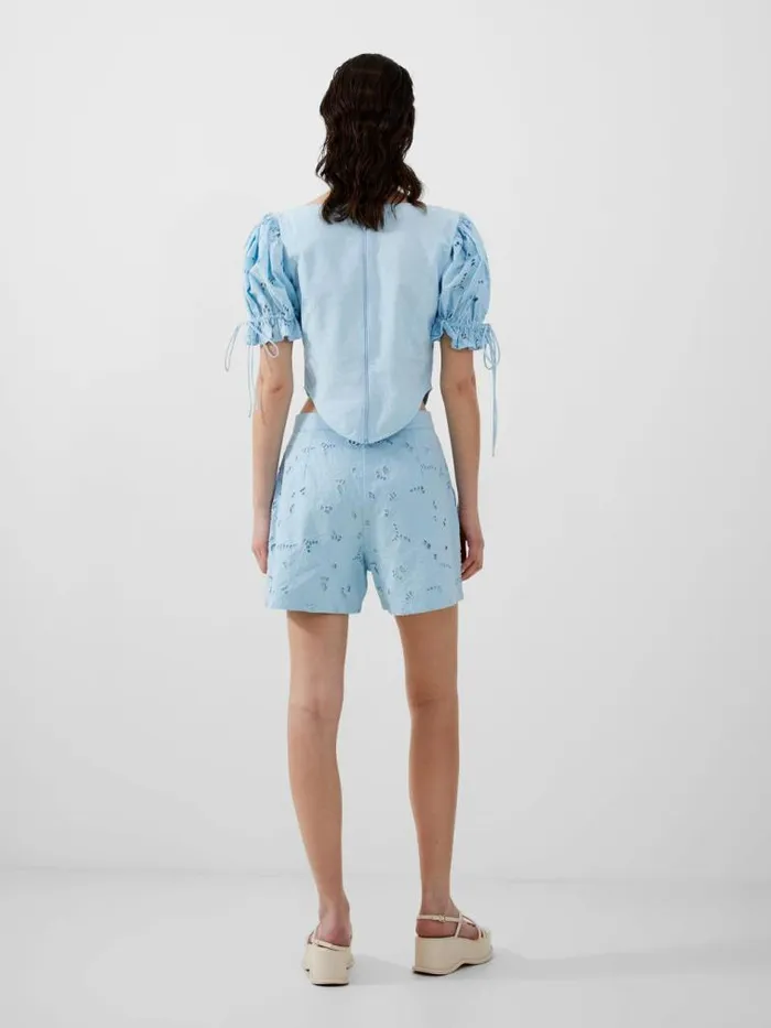 French Connection Rhodes Cotton Embroidered Shorts Cashmere Blue Women Coords