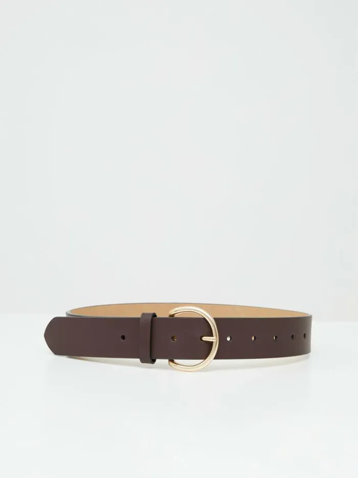 French Connection Round Buckle Belt Brownmatt Gold Women Belts