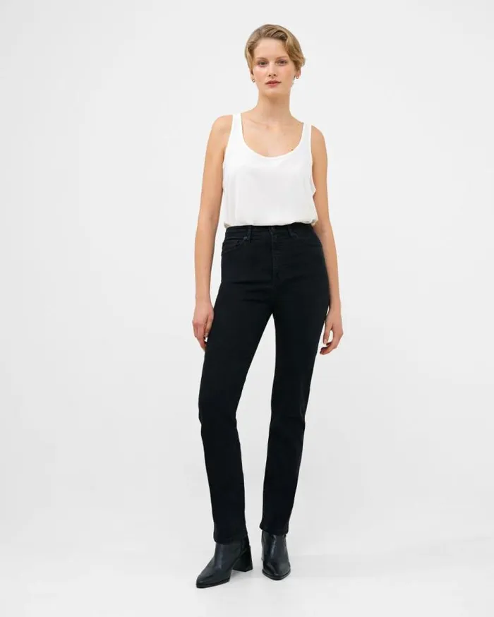 French Connection Stretch Denim Cigarette Fit High Waisted Jeans 34 Inch Black Women Trousers