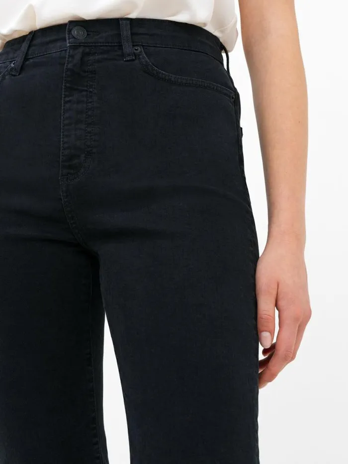French Connection Stretch Denim Cigarette Fit High Waisted Jeans 34 Inch Black Women Trousers