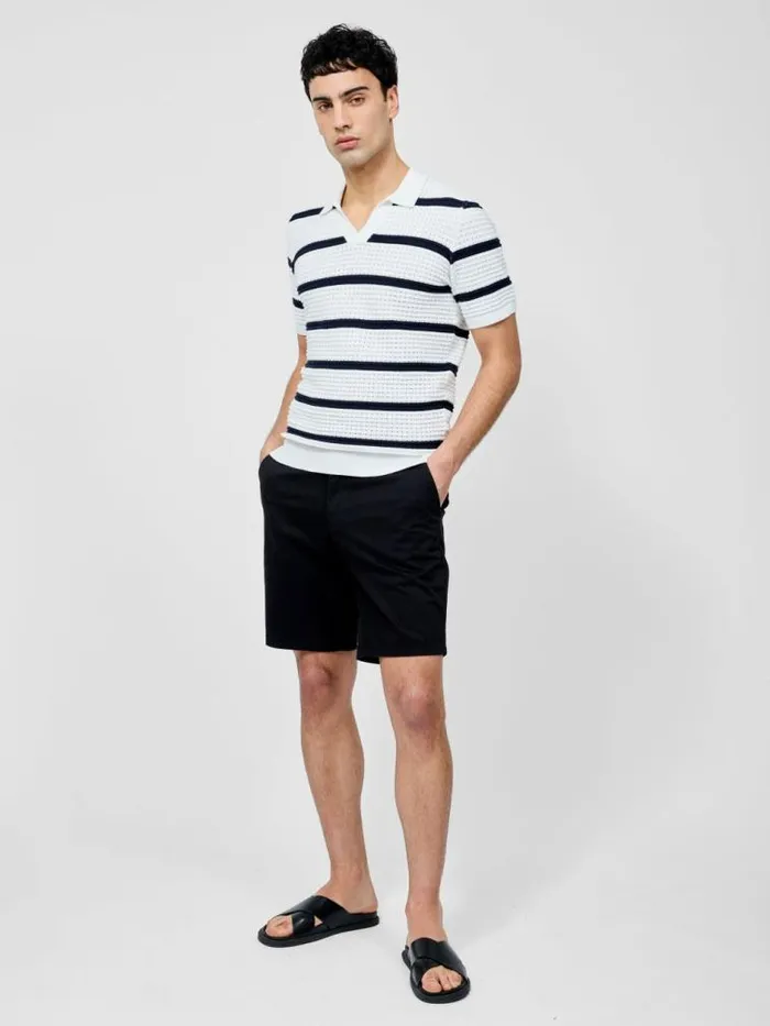 French Connection Striped Textured Trophy Neck Shirt Ecrunavy Men Knitwear
