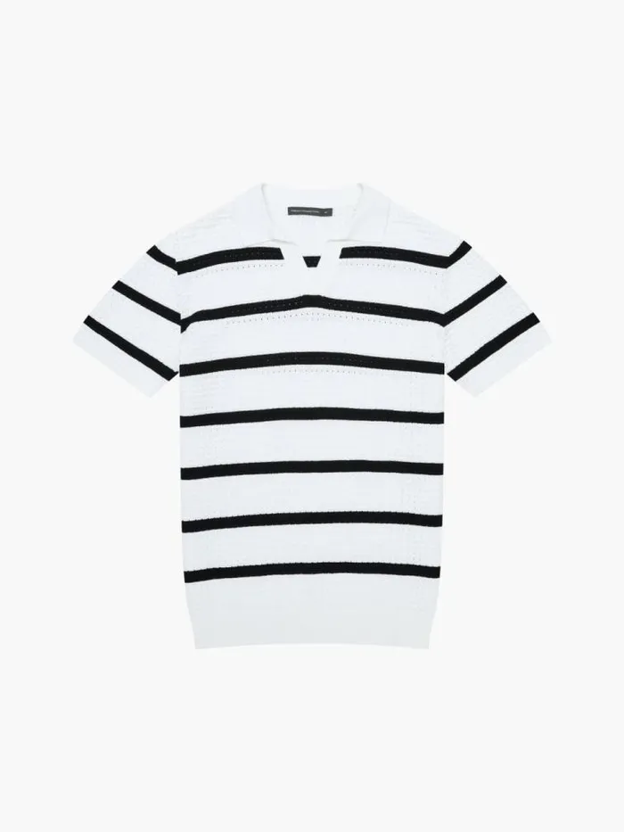 French Connection Striped Textured Trophy Neck Shirt Ecrunavy Men Knitwear