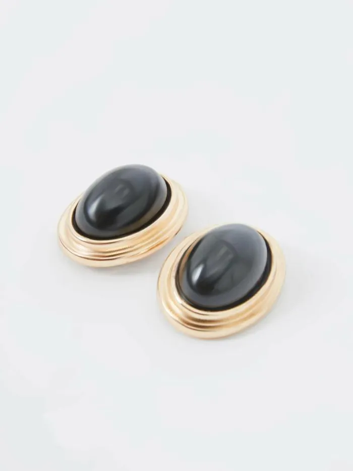 French Connection Vintage Look Oval Studs Goldblack Women Jewellery