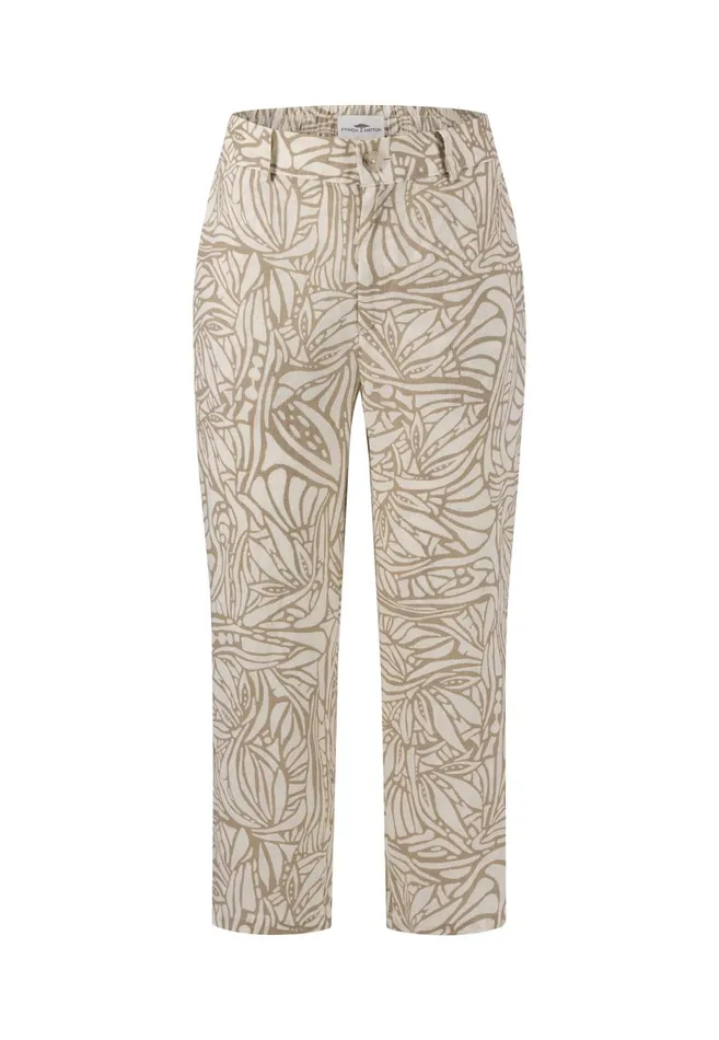 FYNCHHATTON 78 Linen Pants With Botanical Print Safari Beigereed Green Women Pants FYNCHHATTON 78 Linen Pants With Botanical Print Safari Beigereed Green Women Pants
