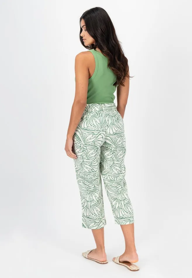 FYNCHHATTON 78 Linen Pants With Botanical Print Safari Beigereed Green Women Pants FYNCHHATTON 78 Linen Pants With Botanical Print Safari Beigereed Green Women Pants