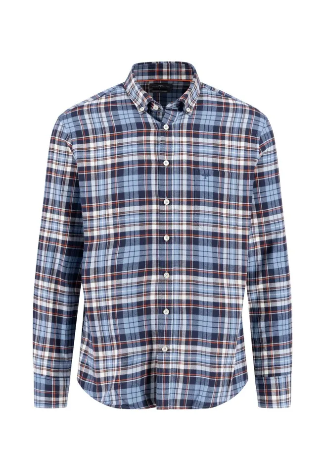 FYNCHHATTON Checked Shirt Made Of Fine Cotton Winter Whitenavyflame Men Shirts FYNCHHATTON Checked Shirt Made Of Fine Cotton Winter Whitenavyflame Men Shirts