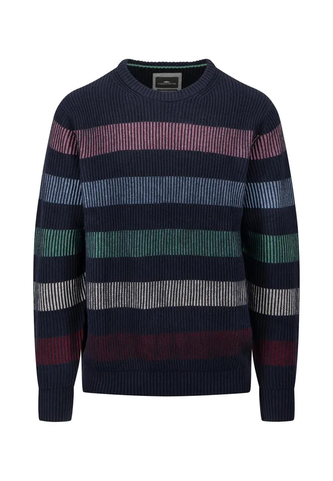 FYNCHHATTON Cotton Mix Sweater With Strip Patterns Navy Men Sweater