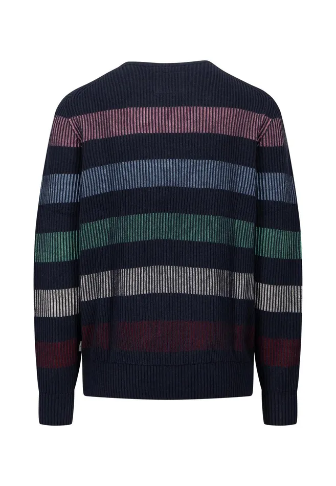 FYNCHHATTON Cotton Mix Sweater With Strip Patterns Navy Men Sweater