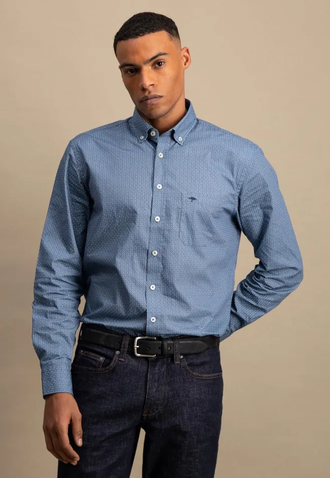 FYNCHHATTON Cotton Shirt With A Point Look Cloud Bluenavywhitehazel Men Shirts