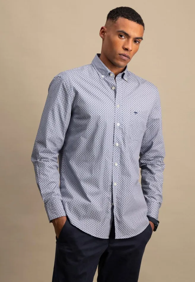 FYNCHHATTON Cotton Shirt With A Point Look Cloud Bluenavywhitehazel Men Shirts