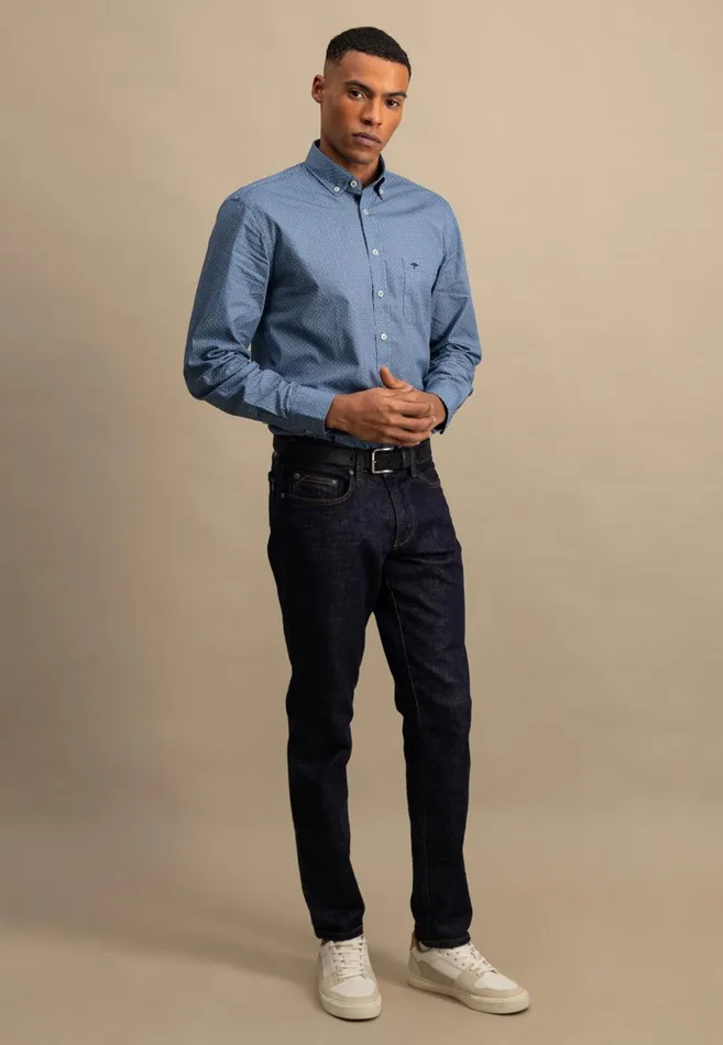 FYNCHHATTON Cotton Shirt With A Point Look Cloud Bluenavywhitehazel Men Shirts