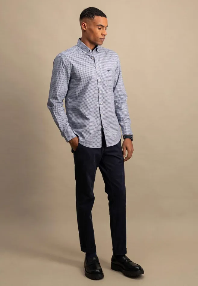 FYNCHHATTON Cotton Shirt With A Point Look Cloud Bluenavywhitehazel Men Shirts