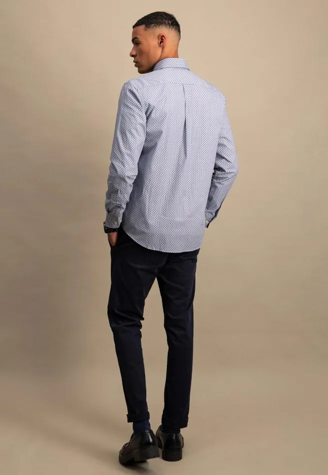 FYNCHHATTON Cotton Shirt With A Point Look Cloud Bluenavywhitehazel Men Shirts
