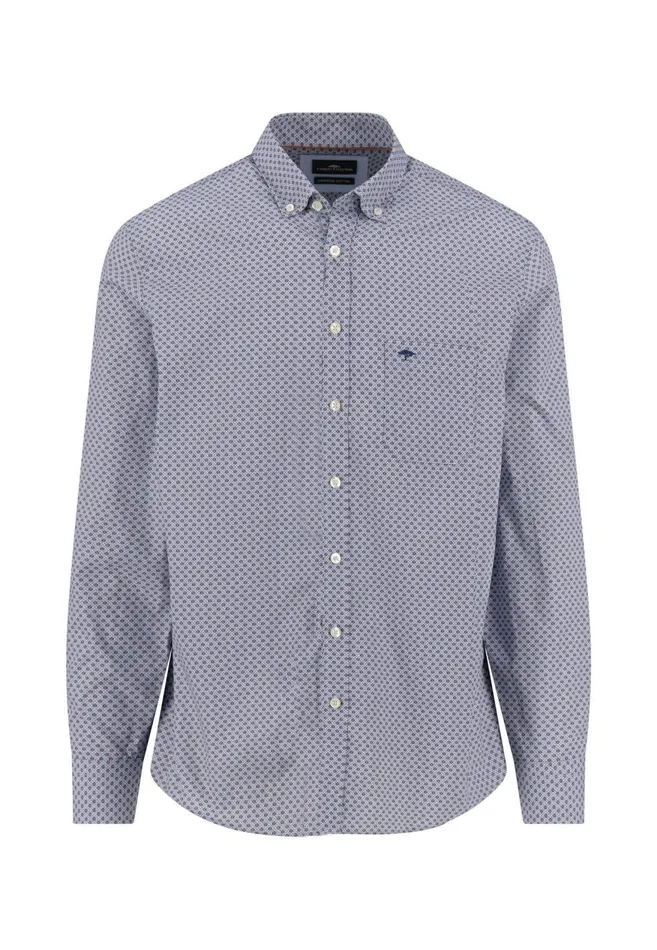 FYNCHHATTON Cotton Shirt With A Point Look Cloud Bluenavywhitehazel Men Shirts