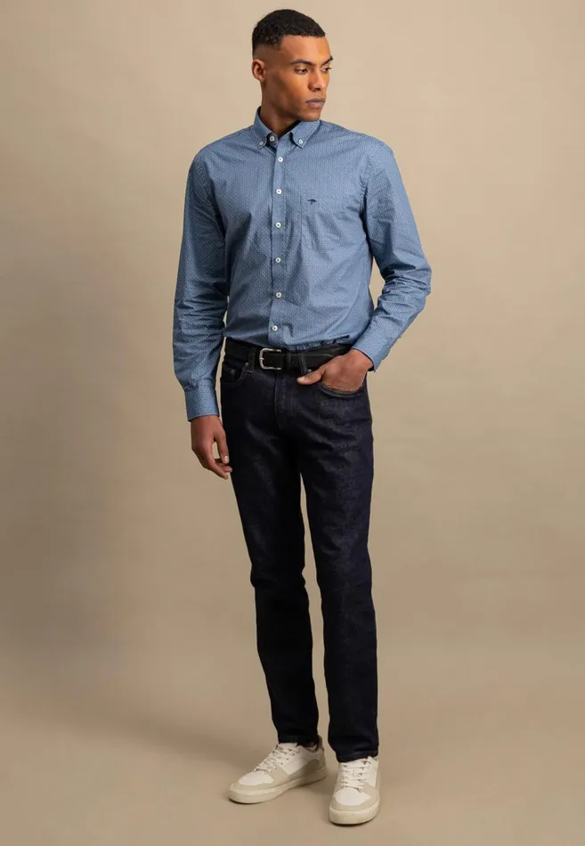 FYNCHHATTON Cotton Shirt With A Point Look Cloud Bluenavywhitehazel Men Shirts