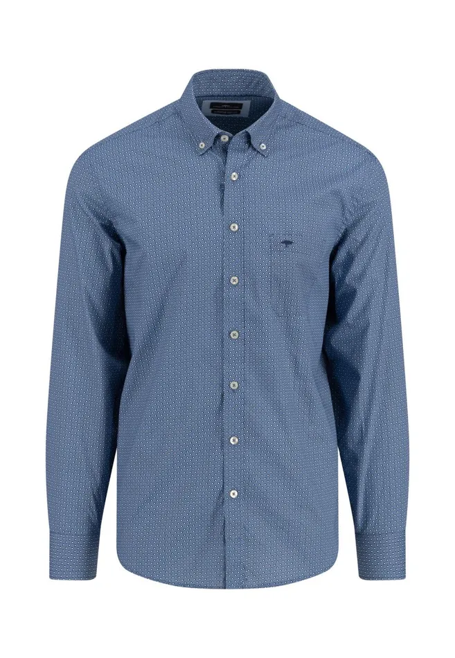 FYNCHHATTON Cotton Shirt With A Point Look Cloud Bluenavywhitehazel Men Shirts