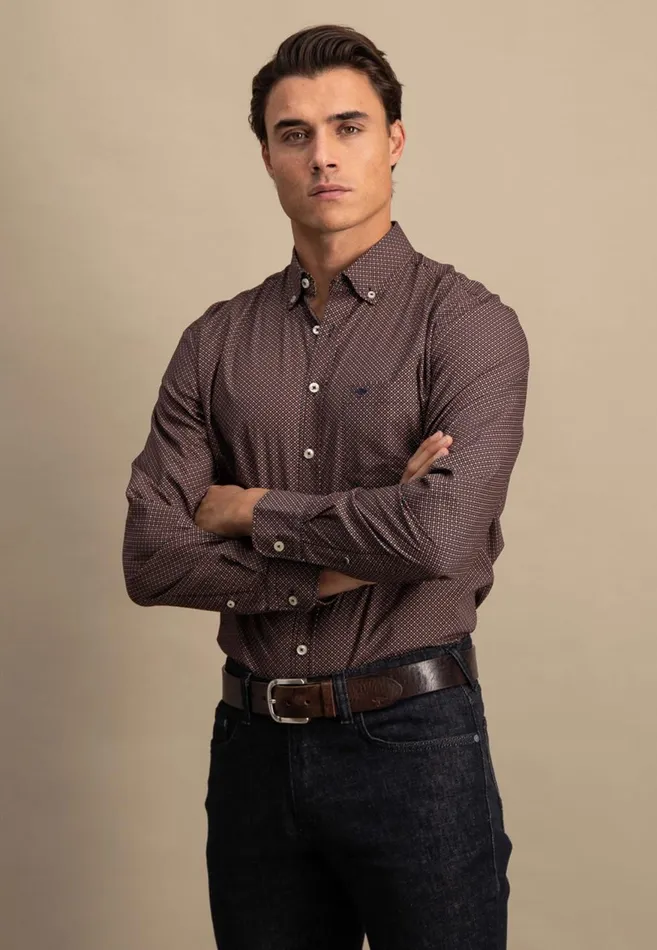 FYNCHHATTON Cotton Shirt With A Point Look Cloud Bluenavywhitehazel Men Shirts