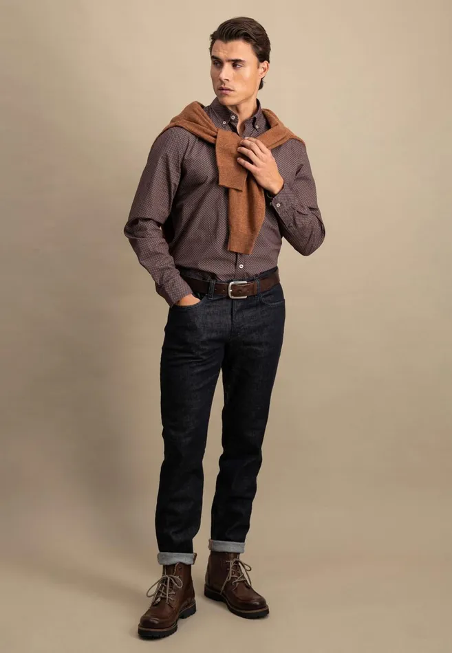 FYNCHHATTON Cotton Shirt With A Point Look Cloud Bluenavywhitehazel Men Shirts