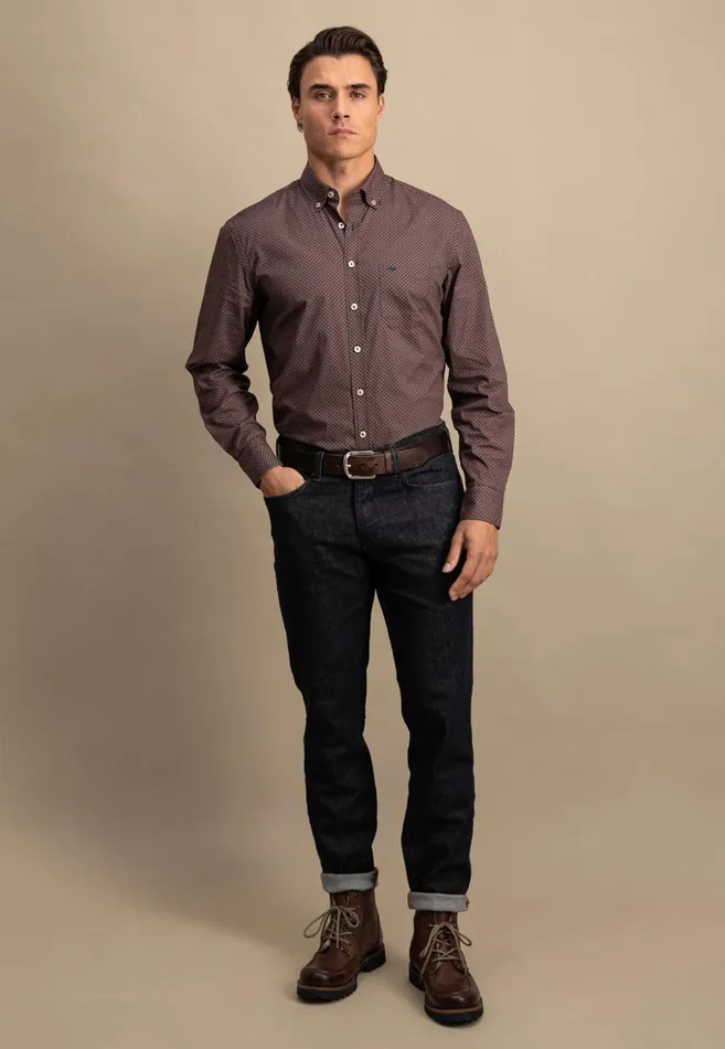 FYNCHHATTON Cotton Shirt With A Point Look Cloud Bluenavywhitehazel Men Shirts