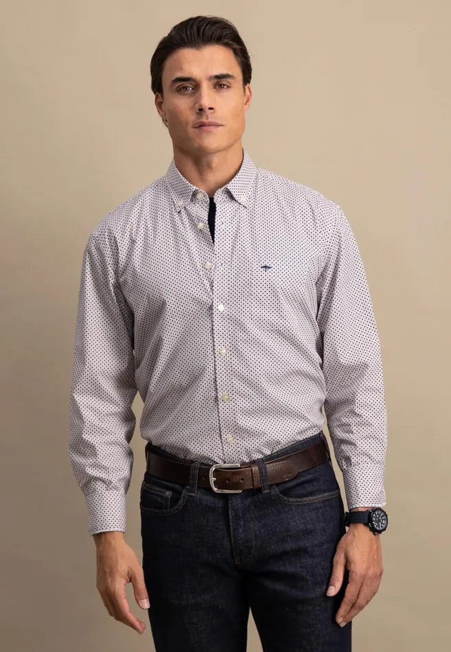 FYNCHHATTON Cotton Shirt With A Point Look Cloud Bluenavywhitehazel Men Shirts
