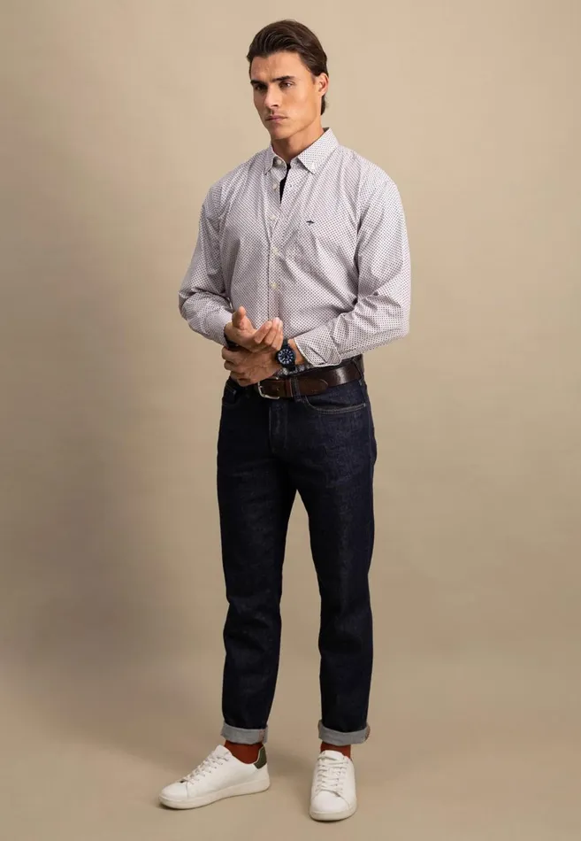FYNCHHATTON Cotton Shirt With A Point Look Cloud Bluenavywhitehazel Men Shirts