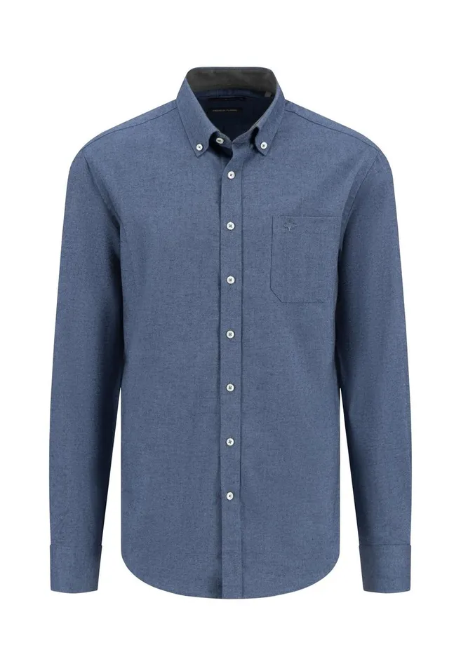 FYNCHHATTON Cotton Shirt With Buttondown Collar Cloud Bluenavycharcoal Men Shirts