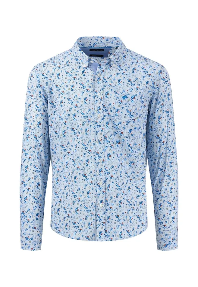 FYNCHHATTON Cotton Shirt With Floral Print Rustvibrant Bluelight Khaki Men Shirts