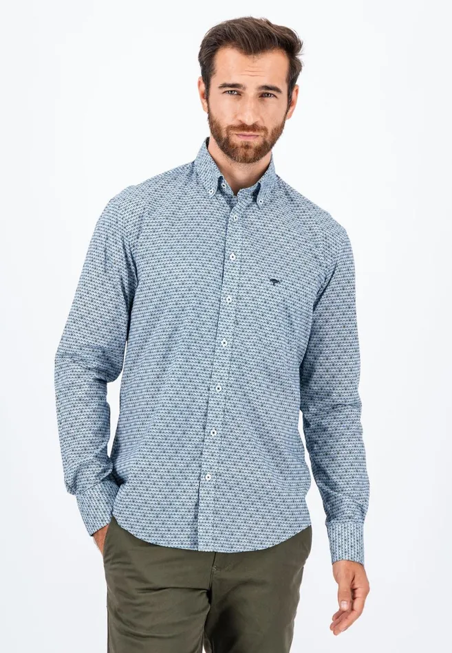 FYNCHHATTON Cotton Shirt With Minimal Print Cloud Bluesoft Bluedark Teal Men Shirts