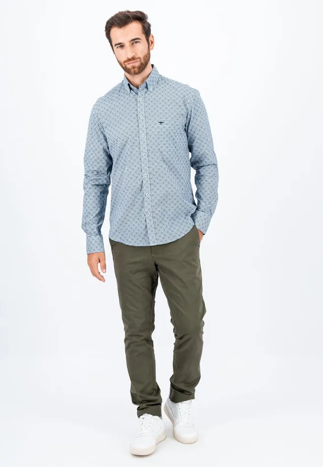 FYNCHHATTON Cotton Shirt With Minimal Print Cloud Bluesoft Bluedark Teal Men Shirts