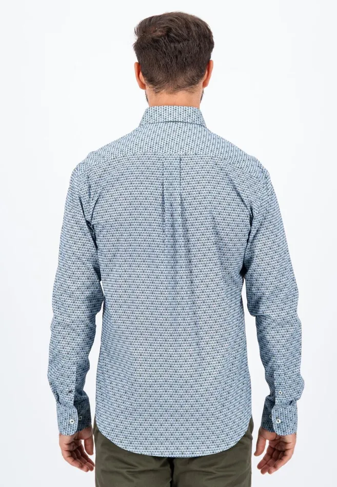 FYNCHHATTON Cotton Shirt With Minimal Print Cloud Bluesoft Bluedark Teal Men Shirts