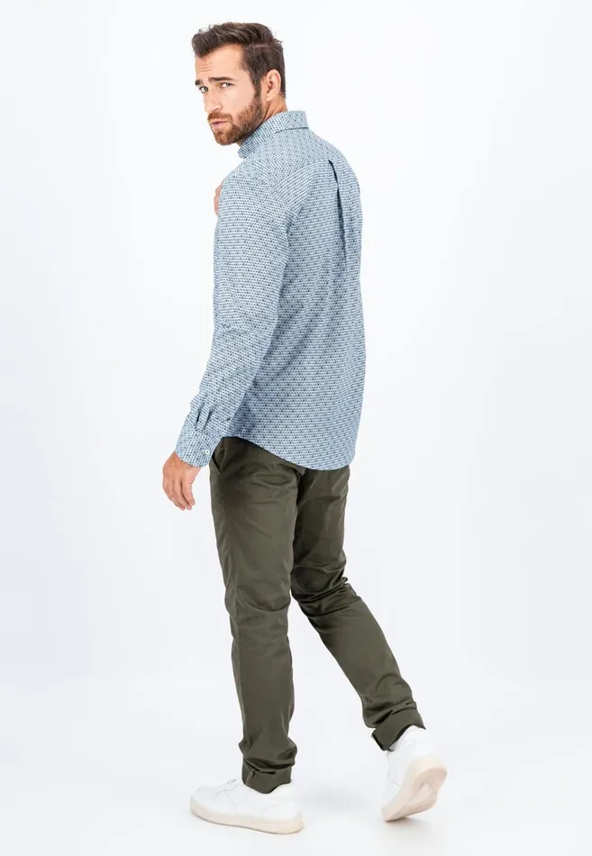FYNCHHATTON Cotton Shirt With Minimal Print Cloud Bluesoft Bluedark Teal Men Shirts