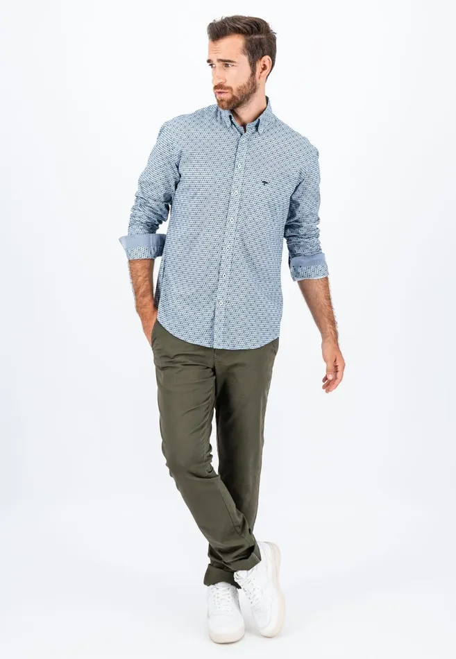 FYNCHHATTON Cotton Shirt With Minimal Print Cloud Bluesoft Bluedark Teal Men Shirts