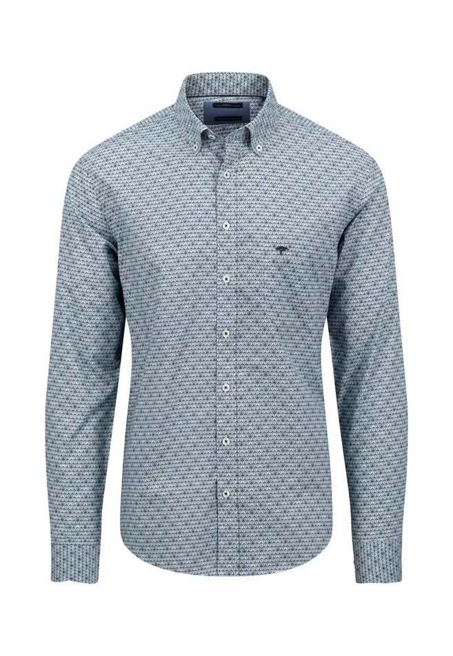 FYNCHHATTON Cotton Shirt With Minimal Print Cloud Bluesoft Bluedark Teal Men Shirts