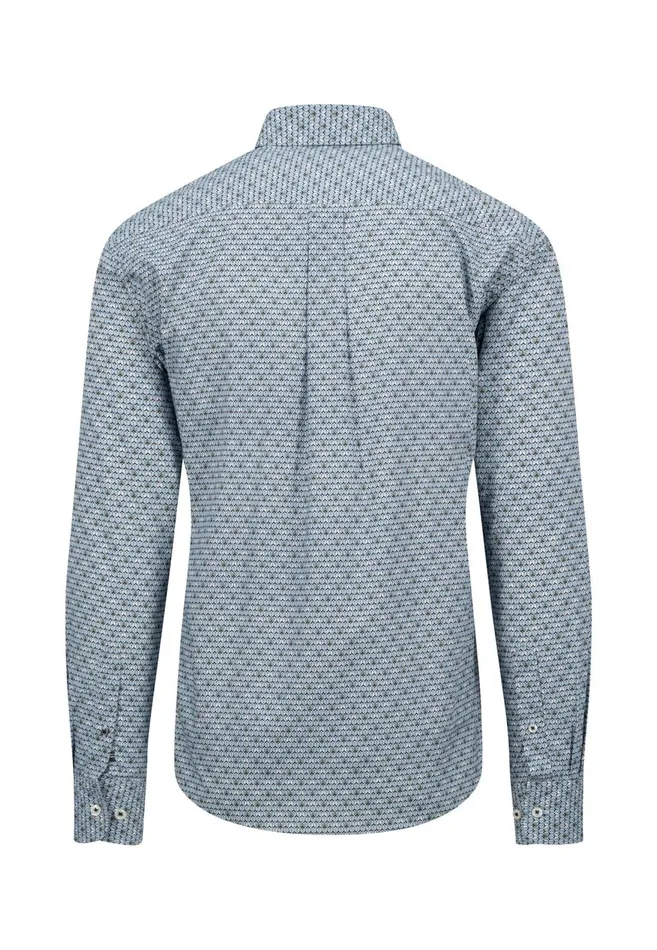 FYNCHHATTON Cotton Shirt With Minimal Print Cloud Bluesoft Bluedark Teal Men Shirts
