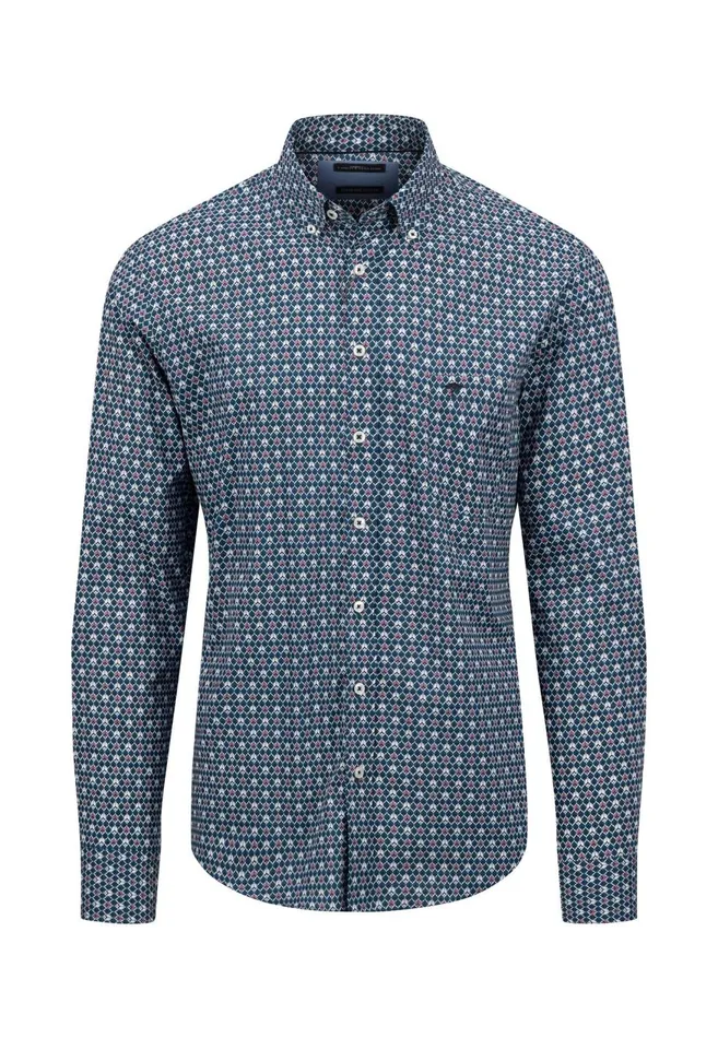 FYNCHHATTON Cotton Shirt With Minimal Print Cloud Bluesoft Bluedark Teal Men Shirts