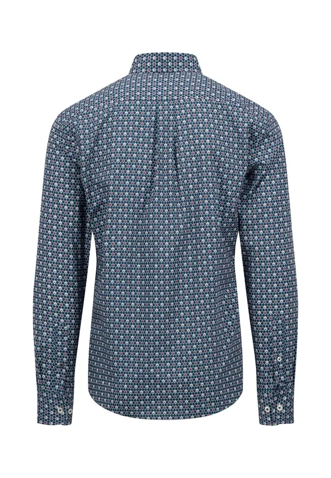 FYNCHHATTON Cotton Shirt With Minimal Print Cloud Bluesoft Bluedark Teal Men Shirts