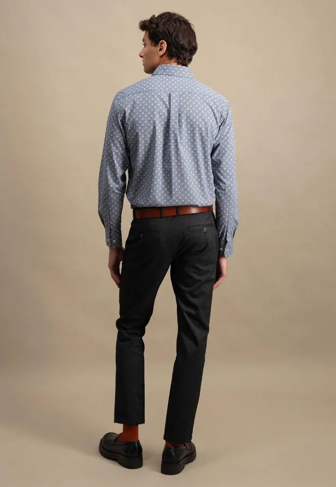FYNCHHATTON Cotton Shirt With Minimal Print Cloud Bluesoft Bluedark Teal Men Shirts