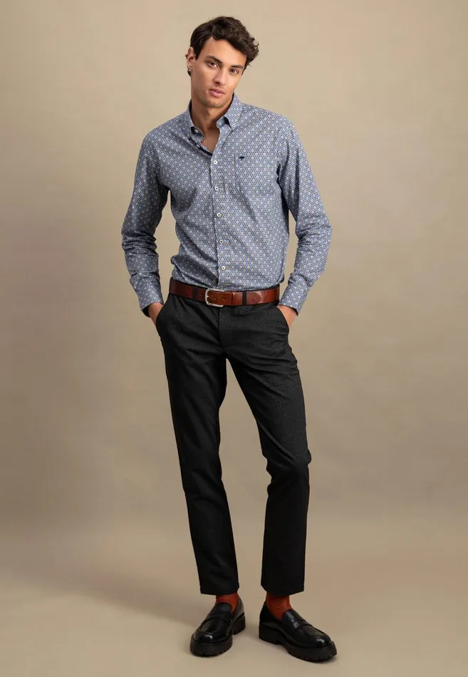 FYNCHHATTON Cotton Shirt With Minimal Print Cloud Bluesoft Bluedark Teal Men Shirts