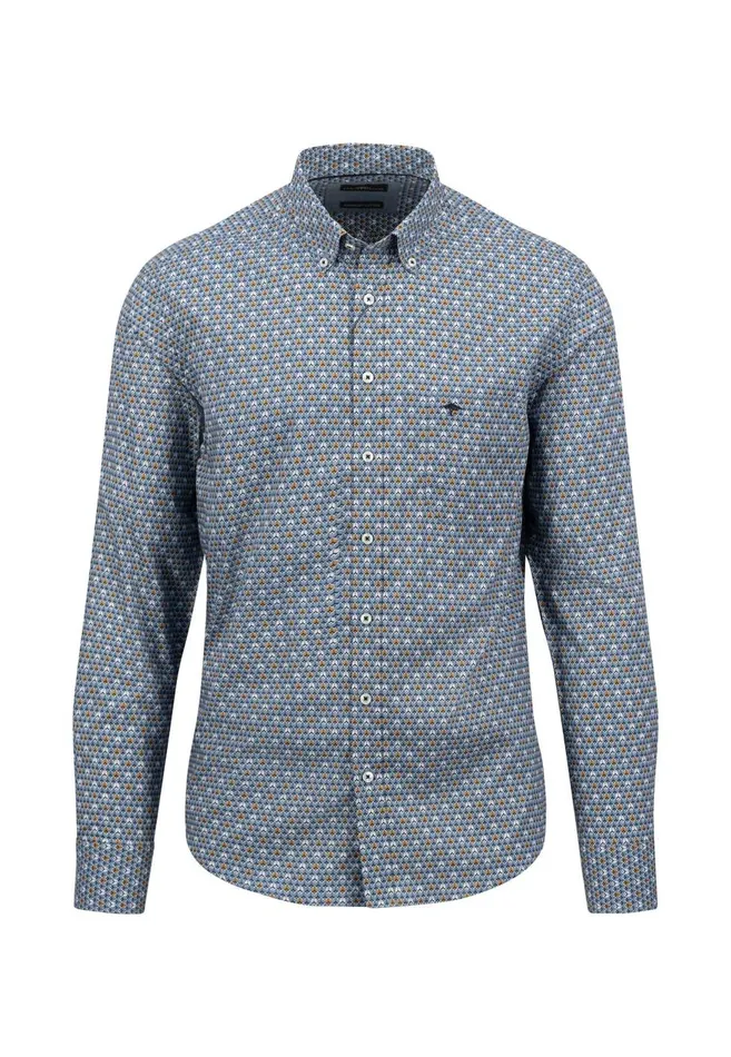 FYNCHHATTON Cotton Shirt With Minimal Print Cloud Bluesoft Bluedark Teal Men Shirts