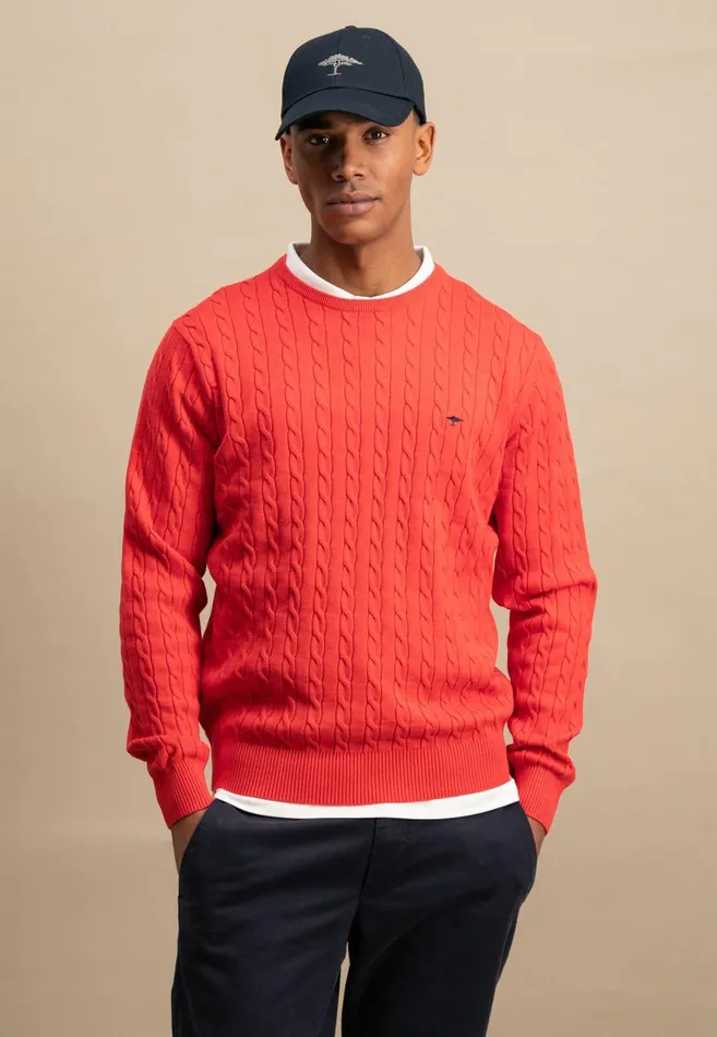 FYNCHHATTON Cotton Sweater With A Cable Knit Pattern Poppy Redstrong Bluenew Offwhiteturf Greennavy Men Sweater