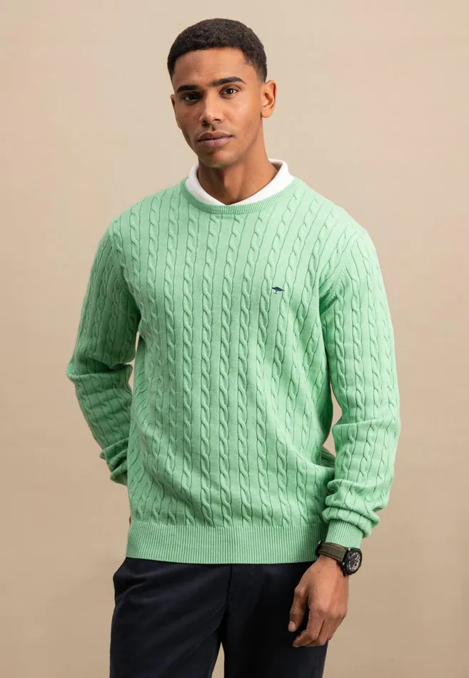 FYNCHHATTON Cotton Sweater With A Cable Knit Pattern Poppy Redstrong Bluenew Offwhiteturf Greennavy Men Sweater