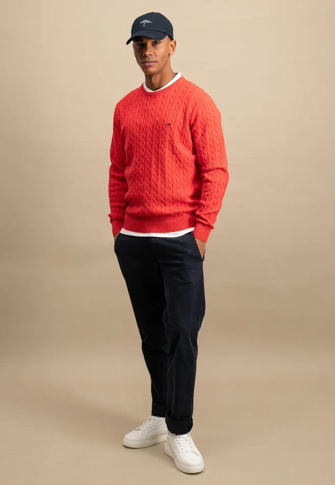 FYNCHHATTON Cotton Sweater With A Cable Knit Pattern Poppy Redstrong Bluenew Offwhiteturf Greennavy Men Sweater