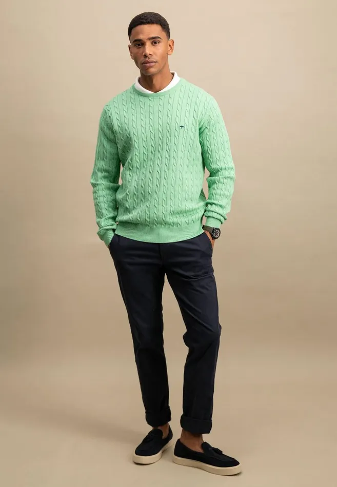 FYNCHHATTON Cotton Sweater With A Cable Knit Pattern Poppy Redstrong Bluenew Offwhiteturf Greennavy Men Sweater